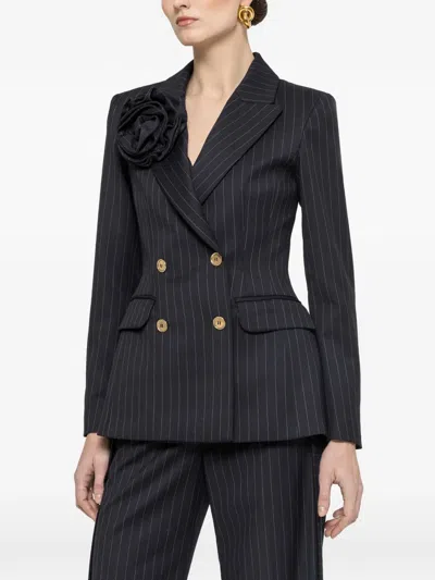 Nissa Floral Applique Pinstripe Blazer In Blue