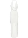 Nissa Floral-appliqué Ruched Gown In 白色