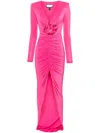 Nissa Floral-appliqué Satin Maxi Dress In Pink