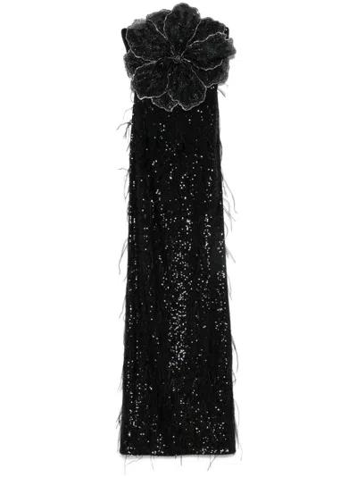 NISSA FLORAL-APPLIQUÉ SEQUINED MAXI DRESS
