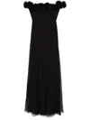 Nissa Floral-appliqué Silk Maxi Dress In 黑色