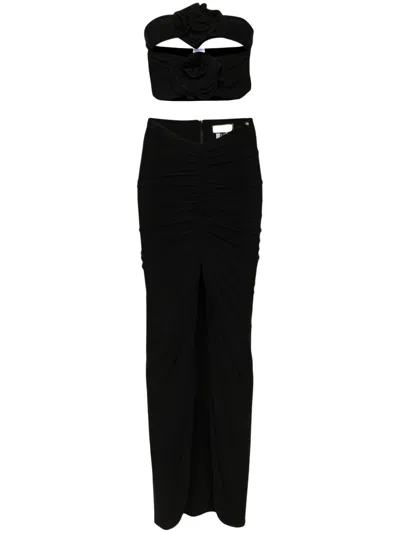 Nissa Floral-appliqué Skirt Set In Black