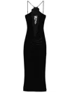 Nissa Floral-appliqué Velvet Midi Dress In Black