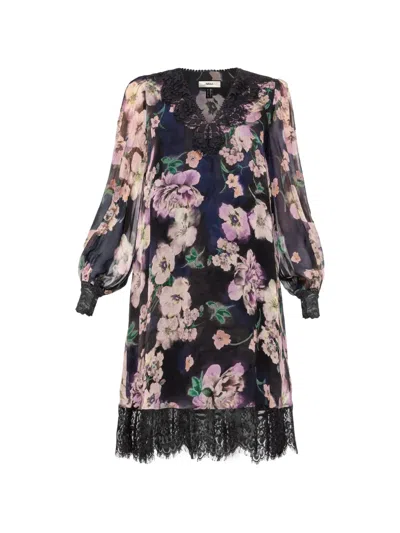 Nissa Floral Chiffon Midi Dress In Red