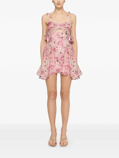Nissa Floral Cut-out Dress In Pink