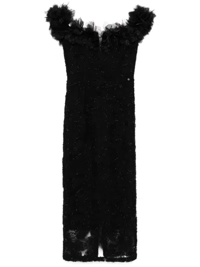 Nissa Floral-detail Lace Midi Dress In Black