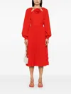 Nissa Floral-detail Pleated Midi Dress In Red