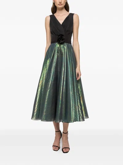 Nissa Floral-detail V-neck Midi Dress In Green