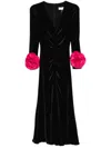 Nissa Floral-detail Velvet Midi Dress In Black