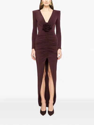 Nissa Floral-detailing Maxi Dress In Brown