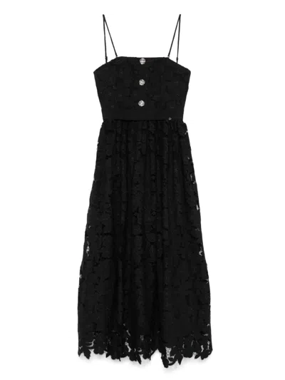 Nissa Floral-lace Midi Dress In 黑色