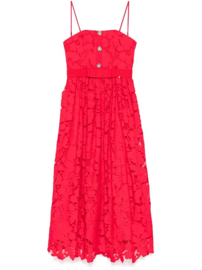 Nissa Floral-lace Midi Dress In 红色