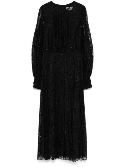 Nissa Floral-lace Midi Dress In Black