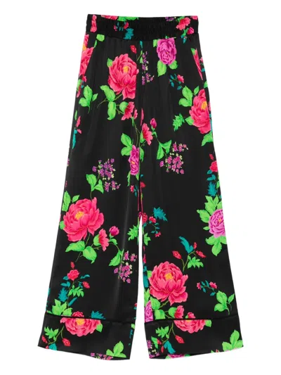 Nissa Floral-print Elastic-waist Trousers In Gold