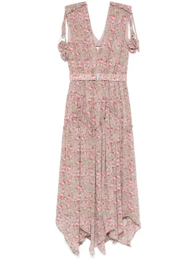Nissa Floral-print Midi Dress In 粉色