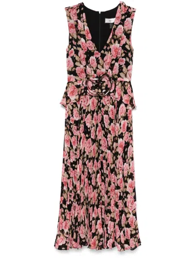 Nissa Floral-print Midi Dress In Black