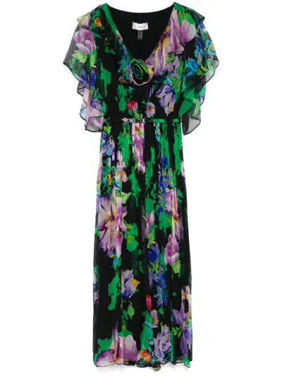 Nissa Floral-print Midi Dress In Black