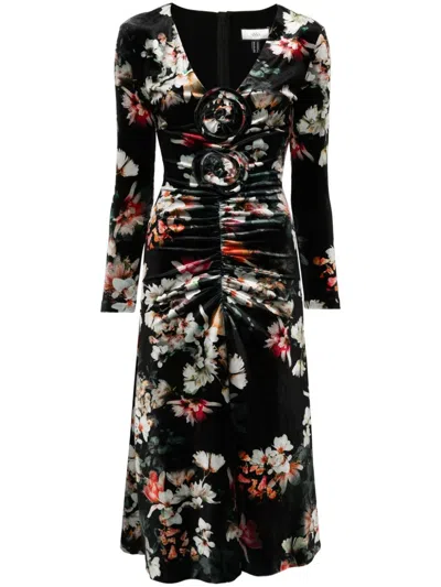 Nissa Floral-print Midi Dress In Black