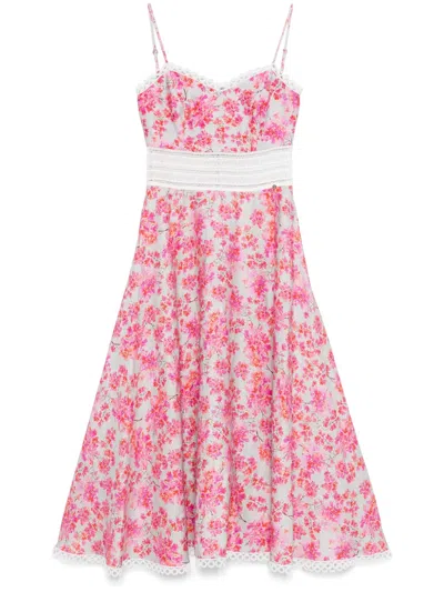 Nissa Floral-print Midi Dress In Pink