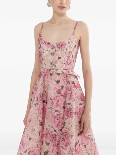 Nissa Floral-print Midi Dress In Pink