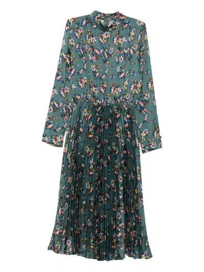 Nissa Floral-print Pleated Dress In Green