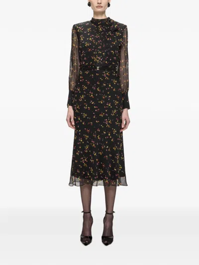 Nissa Floral Silk Midi Dress In Black