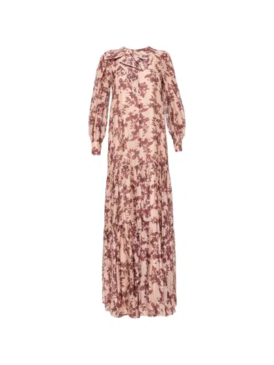 Nissa Floral Silk-blend Maxi Dress In Nude