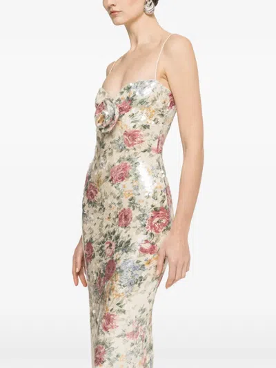 Nissa Floral-appliqué Maxi Dress In Neutral