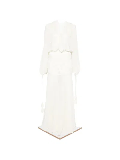 Nissa Floral-appliqué Maxi Dress In White