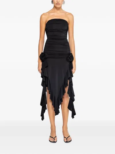 Nissa Floral-appliqué Midi Dress In Black