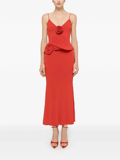 Nissa Floral-appliqué Midi Dress In Red