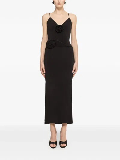Nissa Floral-appliqué Spaghetti-strap Midi Dress In Black