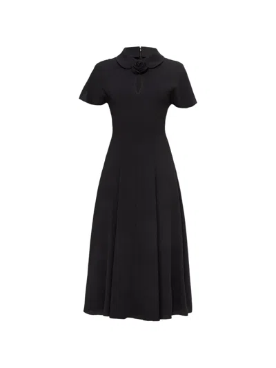 Nissa Floral-detail Midi Dress In Black