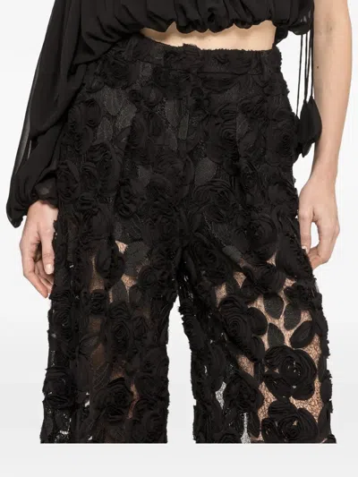 Nissa Floral-embroidered Wide-leg Trousers In Black