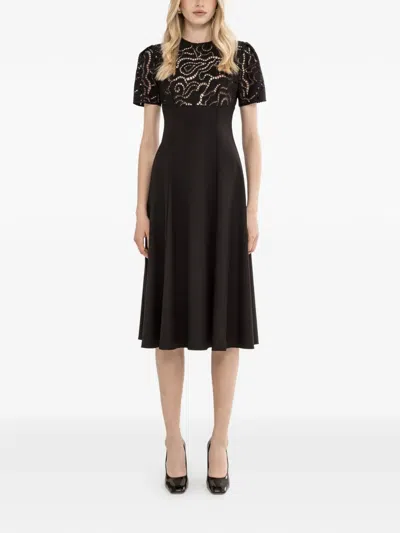 Nissa Floral-embroidery Midi Dress In Black