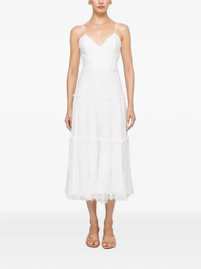 Nissa Floral-embroidery Silk Midi Dress In White