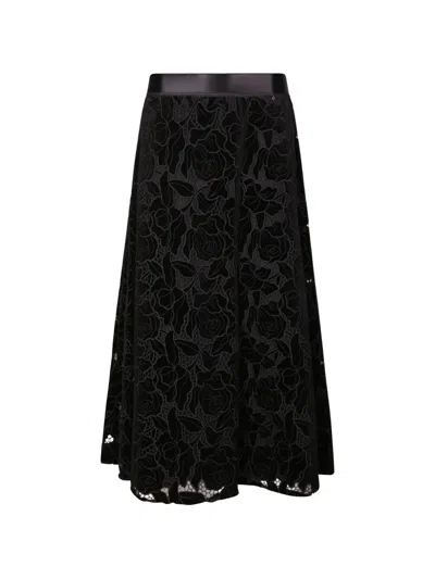 Nissa Floral-lace Flared Skirt In Black