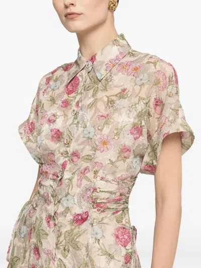 Nissa Floral-print Lace-up Midi Dress In Multi