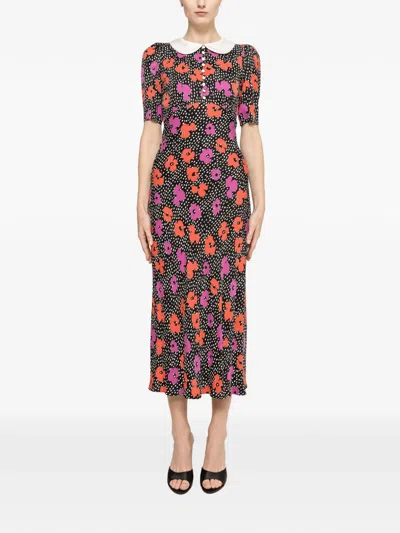 Nissa Floral-print Midi Dress In Black