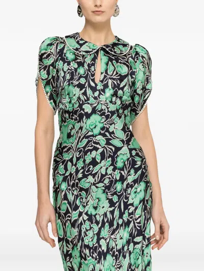 Nissa Floral-print Midi Dress In Green