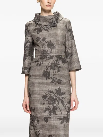 Nissa Floral-print Midi Dress In Gray