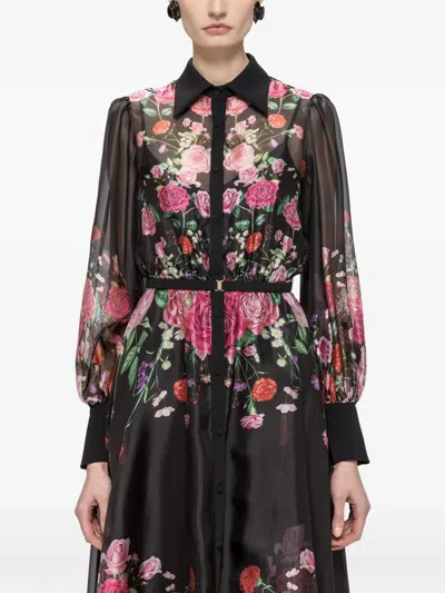Nissa Floral-print Organza Belted Midi Dress In Multi