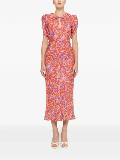 Nissa Floral-print Peter Pan-collar Midi Dress In Multi