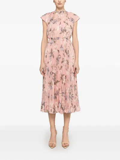 Nissa Floral-print Pleated Dress In Pink
