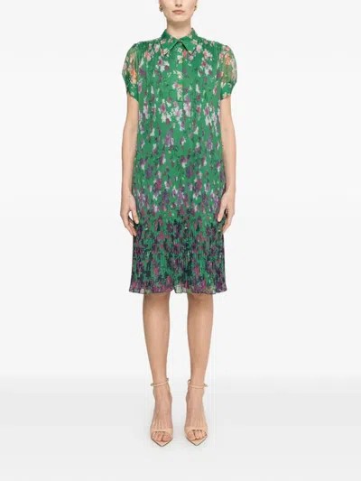 Nissa Floral-print Pleated Midi Dress In Green