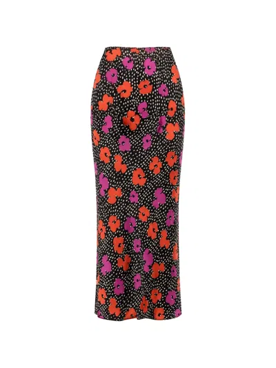 Nissa Floral-print Polka-dot Skirt In Brown