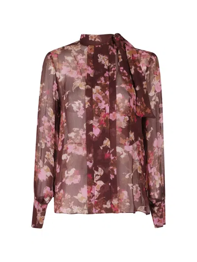 Nissa Floral-print Pussy-bow Blouse In Brown