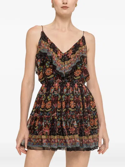 Nissa Floral-print Silk Mini Dress In Brown
