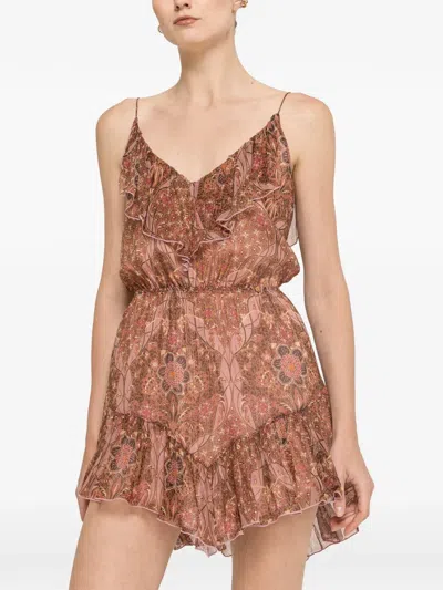 Nissa Floral-print Silk Mini Dress In Brown