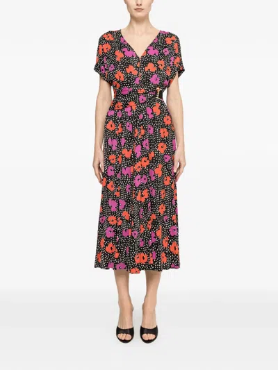 Nissa Floral-print Viscose Midi Dress In Black